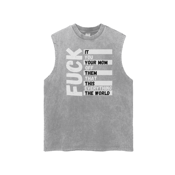 Fuck Everything Unisex Snow Washed Frayed Hem Tank Top