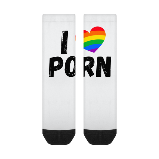 I love Porn (Rainbow Heart) Matching Crew Socks